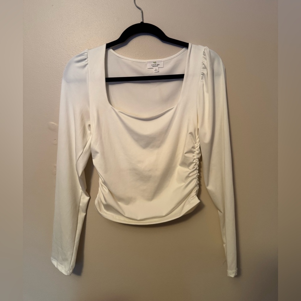 White Long Sleeve Ruched Top